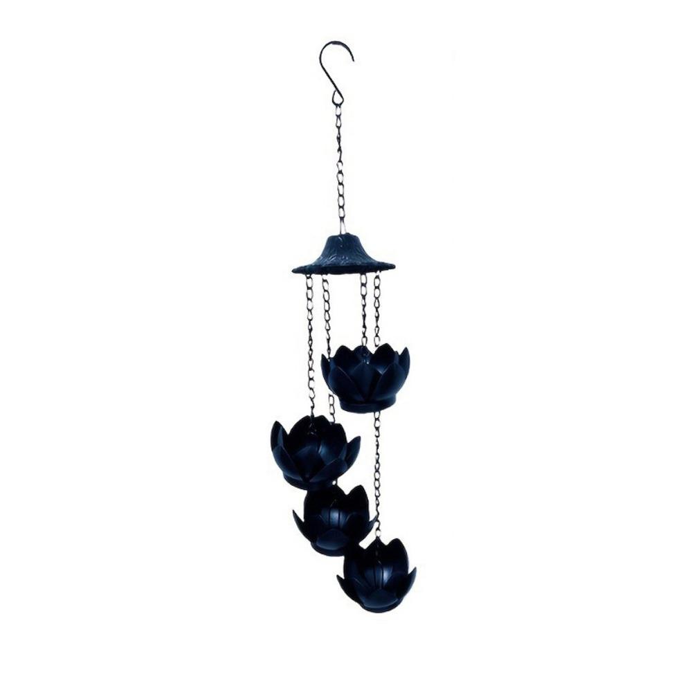 Weather-Resistant Lotus Shaped Hanging Planter Iron Multi-Tier Flower Pots Eave Rain Chain Balcony