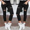 Cargo Pants Women Fashion Slim High Waisted Stretchy Skinny Broken Hole Pencil Pants Solid Color Streetwear Trousers