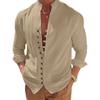 Solid Color Men's Casual Long Sleeved Shirt Retro Cotton Linen Loose Long Sleeved Stand Up Collar Cardigan Men's Shirt