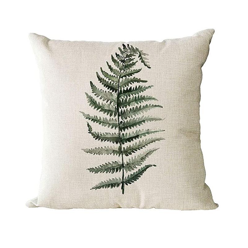 Simple Modern Green Leaves Tropical Plant Series Linen Pillowcase Nordic Small Fresh Style Cushion Cover