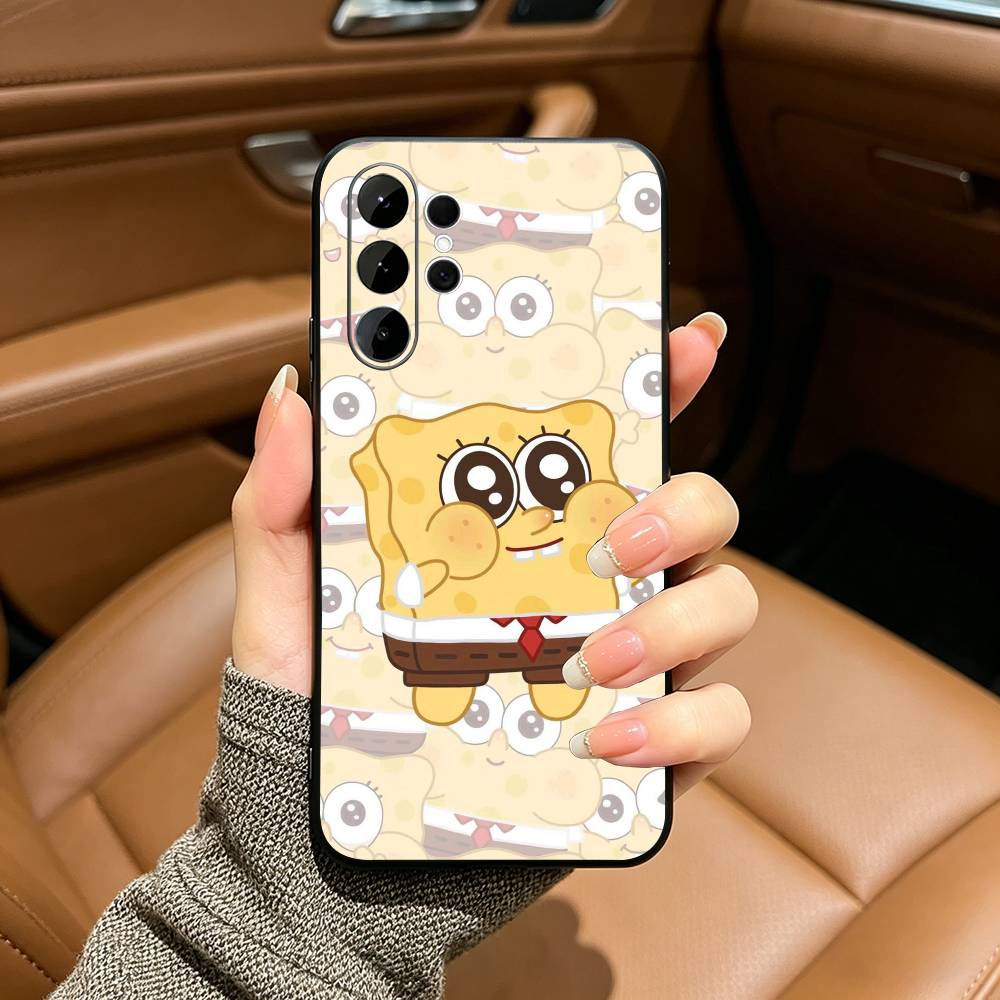 Comedy Animation- SpongeBob-S- SquarePants Phone Case For Samsung S25,S24,S21,S22,S23,S30,Ultra,S20,Plus,Black Soft Silicone