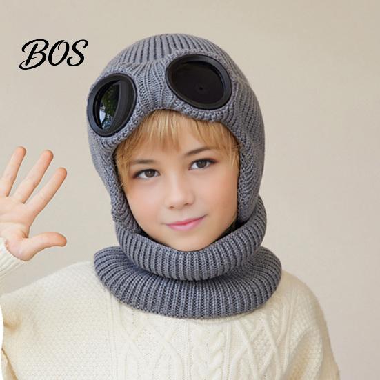 Kids Winter Gift for School Travel 1 Set Knit Hat Neck Warmer Kids, Earflap with Goggles, Windproof Riding Toddlers Fleece Lined Aviator Cap,