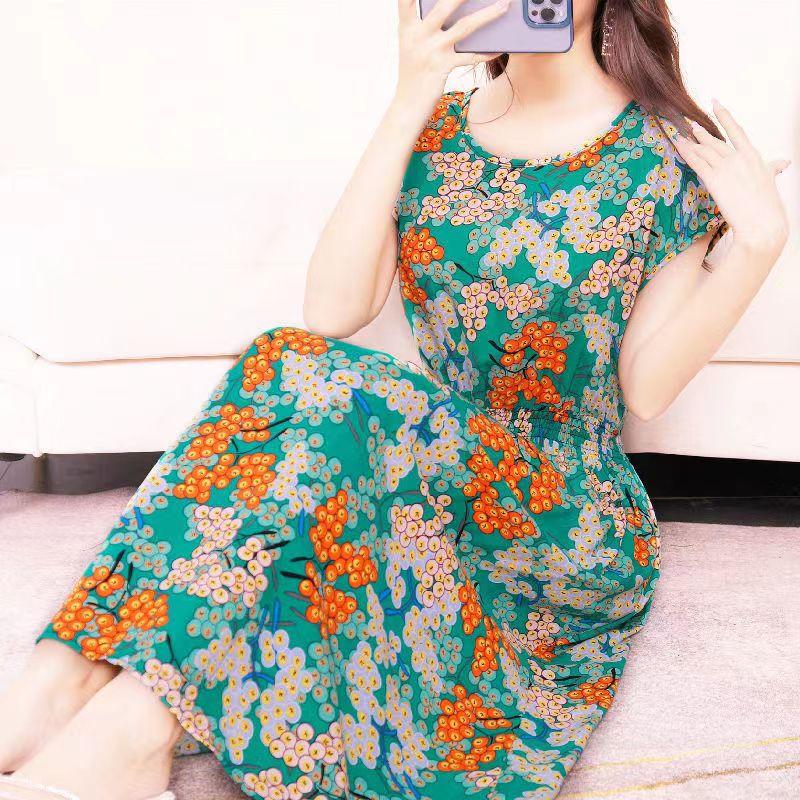 Летнее платье из хлопка и шелка в этническом стиле с цветочным принтом, модное элегантное платье больших размеров с короткими рукавами и средней длиной