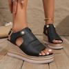 Foreign trade large size straw woven high-heeled sandals women's 2025 new thick-soled fish mouth Roman shoes one-word buckle high-heeled women's sanda