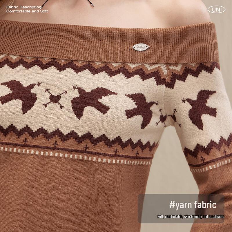 UNIFREE Boho Off-Shoulder Fair Isle Knit Sweater