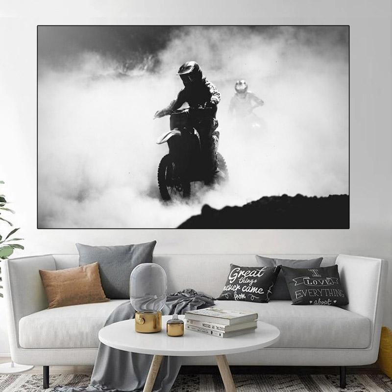 Пейзаж, мотоцикл, туман, нагрузка, плакаты и принты, холст, живопись, черно-белые настенные художественные фотографии, домашний декор, без рамки