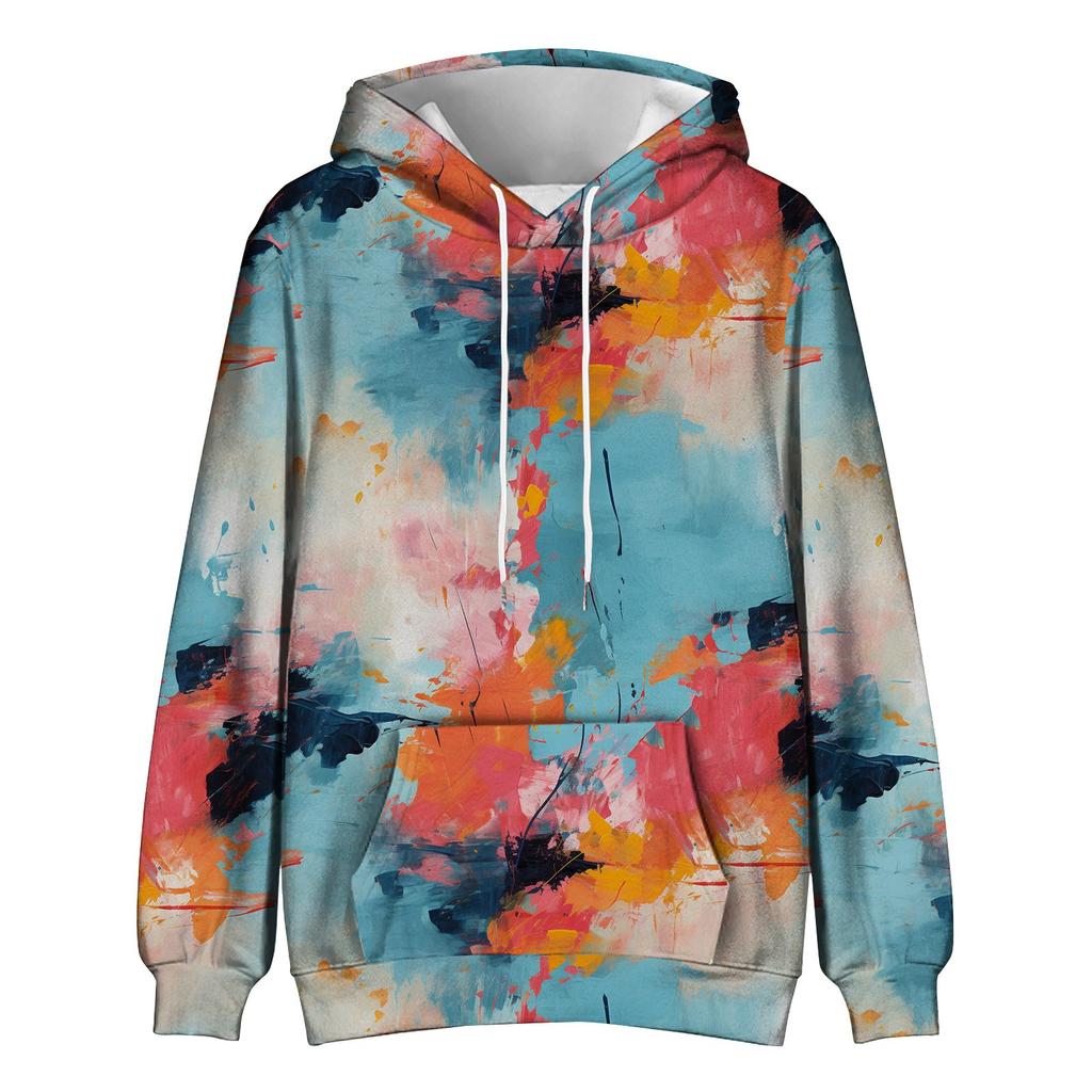 Men's Loose Abstract Printed Hooded Sweatshirt Men's Casual Fashion Sports Sweatshirt
