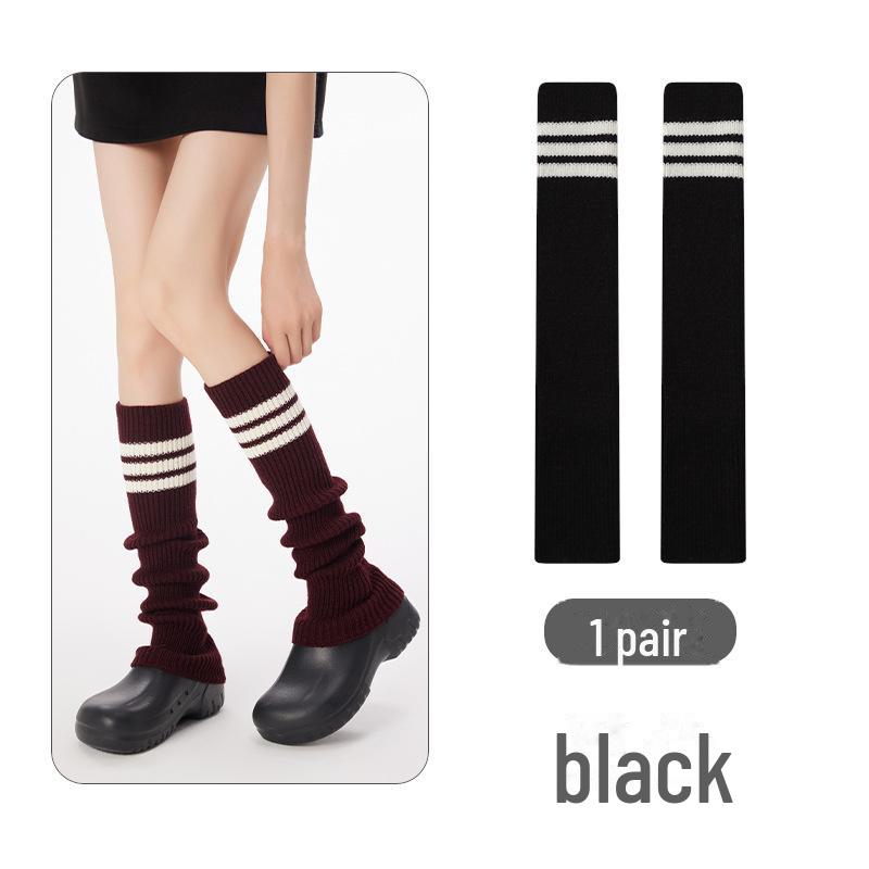 Женские толстые шерстяные полосатые носки - длинные вязаные гетры для осени/зимы