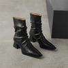 Fashion New Autumn Winter Women Boot Fashion Pleated Square Toe Boots for Women Short Boots Ladies Shoes Western Boots Zapatos Mujer
