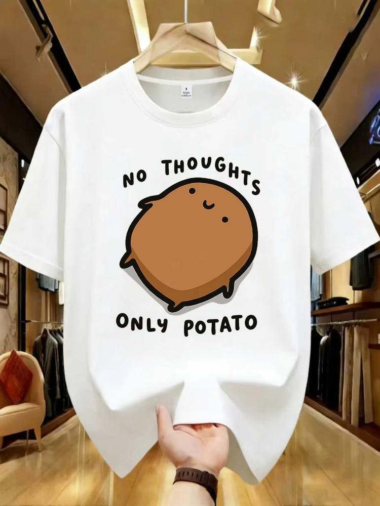 Cute Potato Graphic No Thoughts Only Potato Cartoon Fashion Print T Shirt Unisex Top Short Sleeve Summer Casual Tshirt Clothing