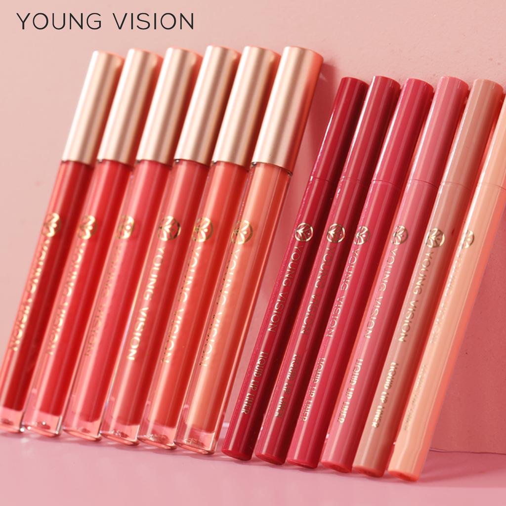 YOUNG VISION Lip Glaze + Lip Liner 2 Sets of Lip Liner Are Not Easy To Stick Cup Lip Glaze