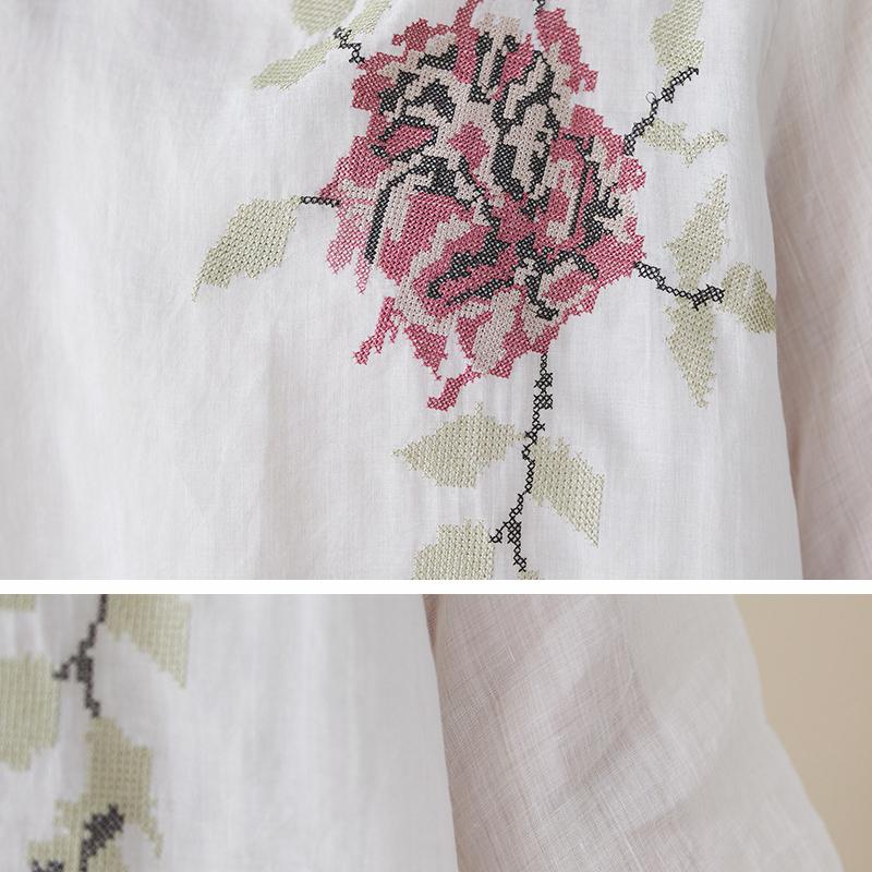 Комплект вышивки льняная летняя рубашка пуловер с короткими рукавами легкие брюки из искусственного хлопка и льна с широкими штанинами комплект из двух предметов