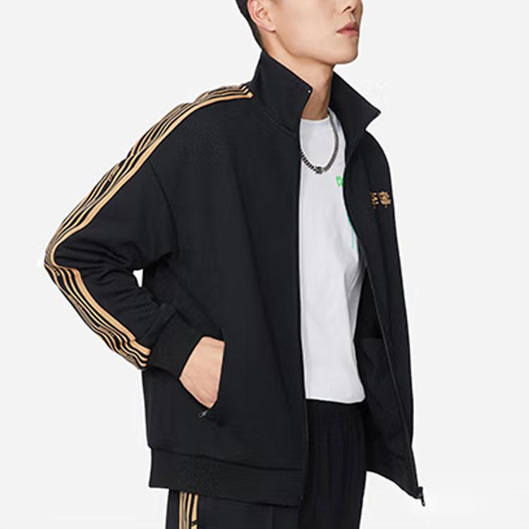 Li-Ning Спортивная модная серия с воротником-стойкой, свободная куртка унисекс, черная AWDS915-1