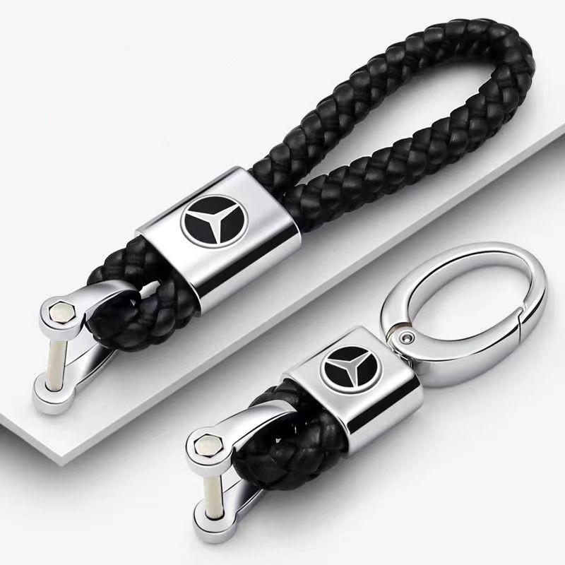 AABGT1 car inspection sticker Leather Rope for Mercedes Benz MB B/C/E Class A C200L GLC GLK CLA Hand Braided Horseshoe Buckle
