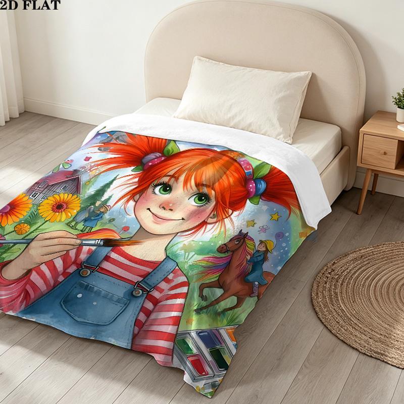1PC Pippi Patterned Flannel Blanket Suitable For All Seasons For Home Decor Warmth And Comfort Gifts Holiday Present