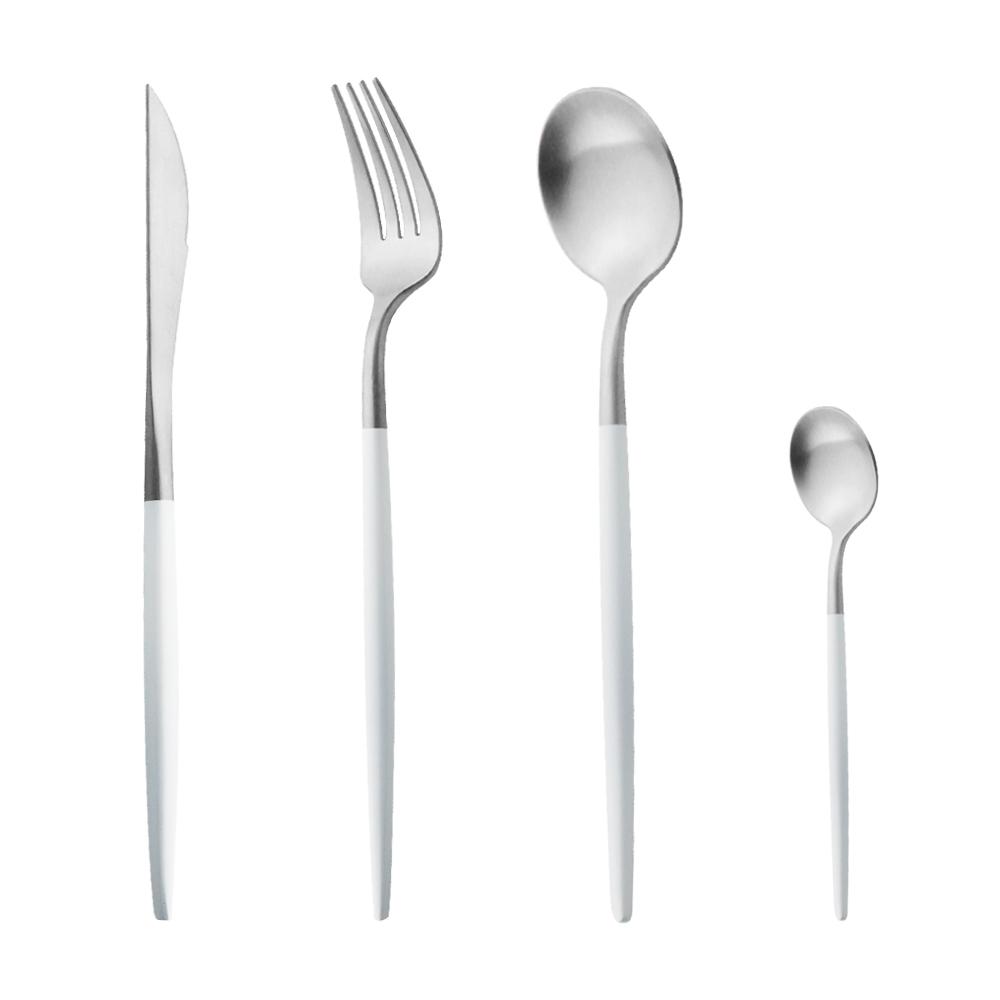 Матовый серебряный набор столовой посуды из нержавеющей стали 18/10, набор столовых приборов с круглой ручкой, вилка, нож, ложка, набор столовых приборов, набор кухонного серебра