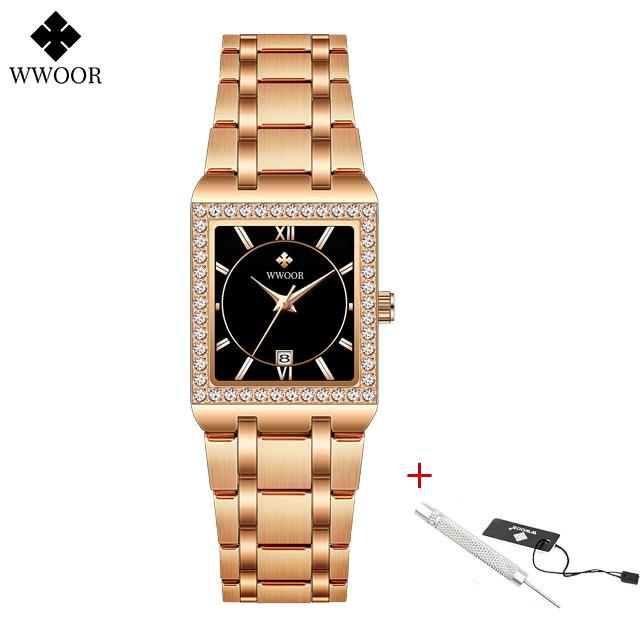 WWOOR Reloj New Fashion Ladies Diamond Watch Top Brand Luxury Square Wrist Watch Simple Women Dress Small Watch Relogio Feminino