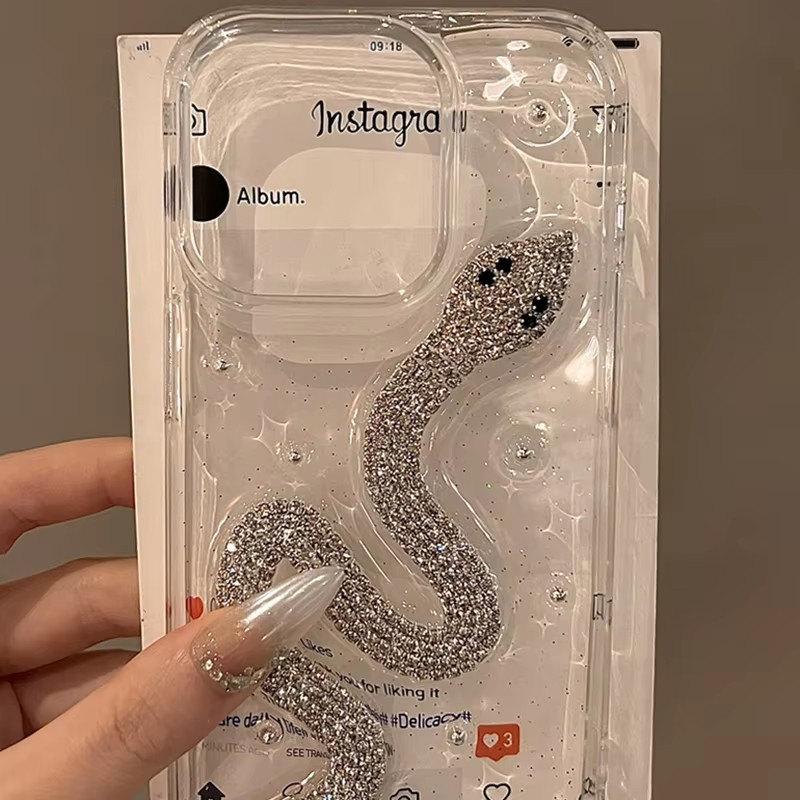 Роскошный креативный чехол для телефона со стразами и змеиной эпоксидной смолой для iPhone 15 14 13 12 Pro Max 11 стильный блестящий противоударный мягкий чехол в подарок