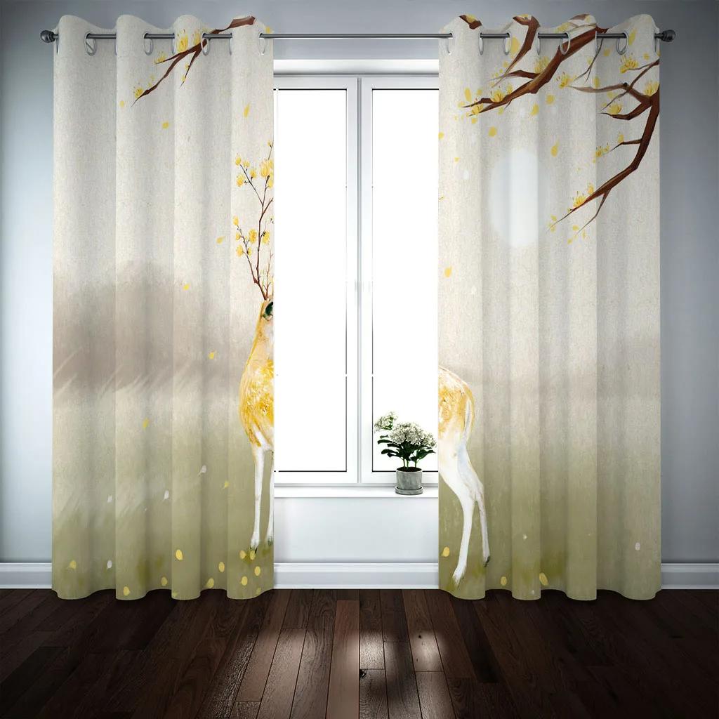 Олень в форме животного с узором, высокие затемняющие шторы, цифровой градиент, современный принт, занавеска для гостиной, спальни, домашний декор, драпировка