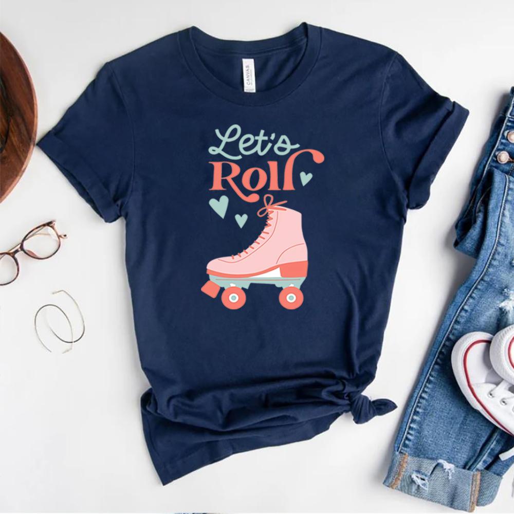 Lets Roll Shirt Fun Roller Skate Shirts Retro Summer Kid Tshirt 80s Kid Tee 90s Kid Tees Women Summer Retro Short Sleeve Tops
