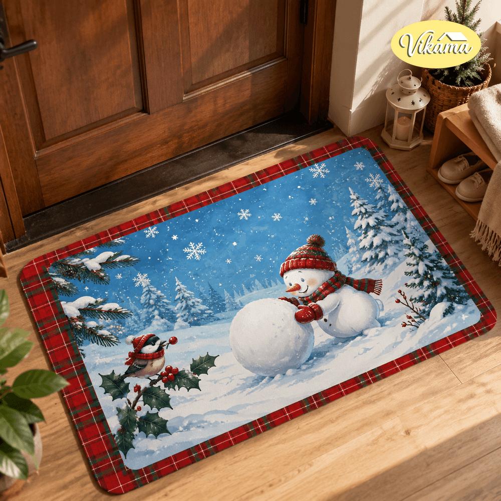 VIKAMA Christmas-Themed Entrance Rug For Living Room, Bedroom, Door, Bathroom. Durable And Easy To Clean. Home Decoration.