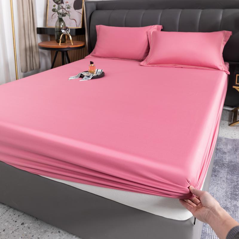 Simple Grey Fitted Sheet Set Solid Color Ice Silk Bedspread with Pillowcases Luxury Smooth Soft Fitted Sheet with Elastic Band