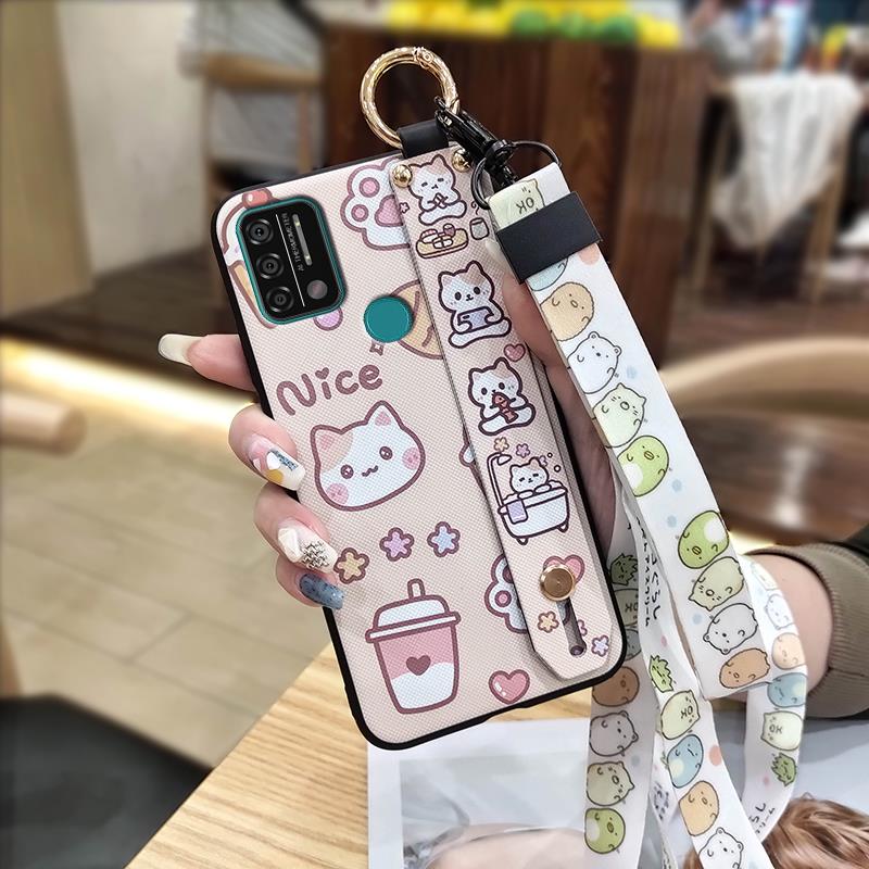 Kickstand Anti-knock Phone Case For UMIDIGI A9 Back Cover Protective Cute Cartoon Lanyard Dirt-resistant Soft Case Ring