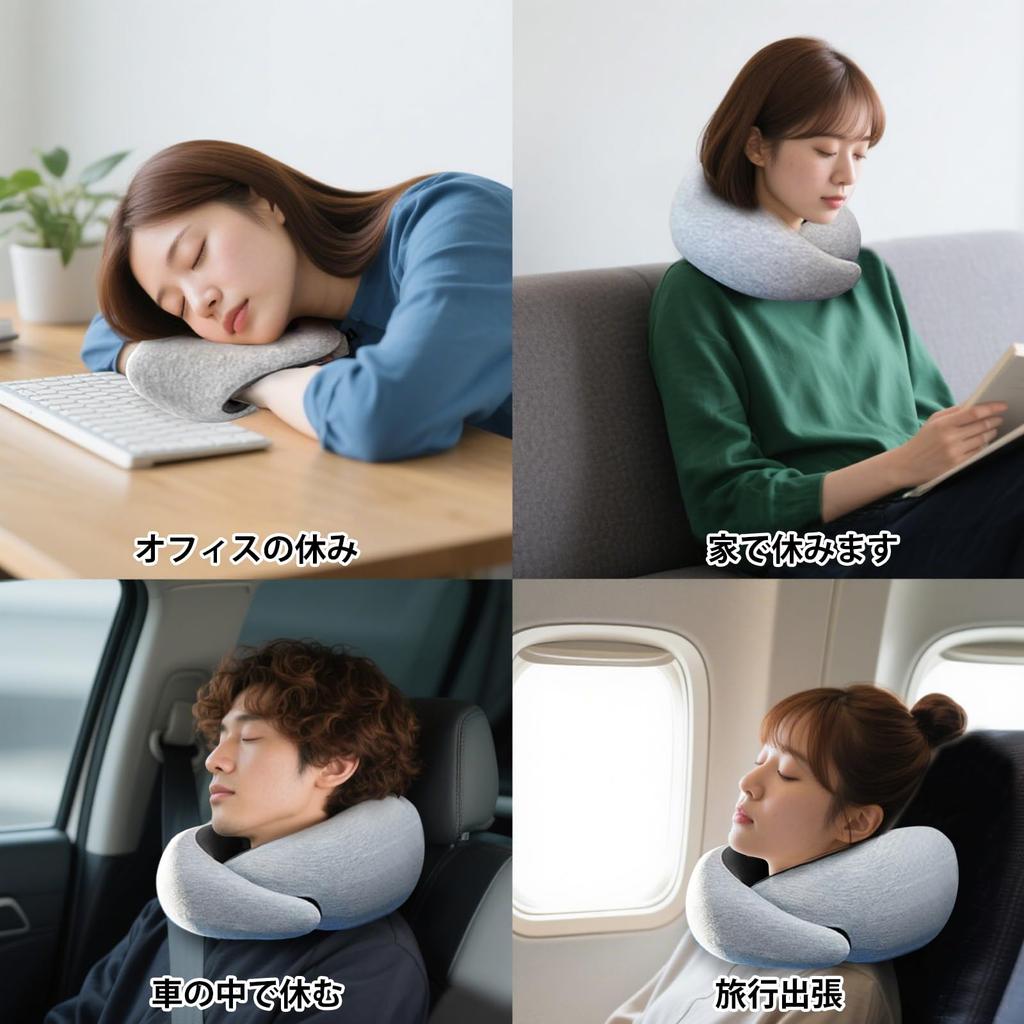 WOVTE Neck Washable Air Neck Memory Comfortable Portable Straight Neck Convenient Travel Item for Business Shinkansen and Airplanes Pillow, U-Shaped,