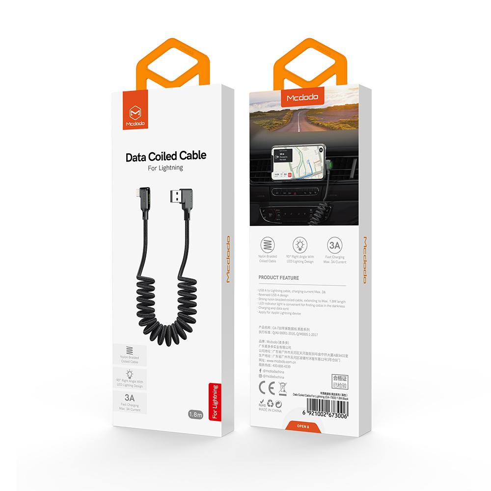 Mcdodo Spring USB-кабель 3A для iPhone, быстрое зарядное устройство, кабель для передачи данных, автомобильный Стайлинг, провод для хранения для IPhone 13 12 11 Pro Max X XS XR, светодиодный шнур