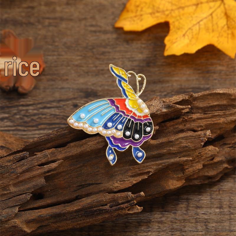 Vintage Pearl Enamel Butterfly Brooch for Cheongsam Hanfu
