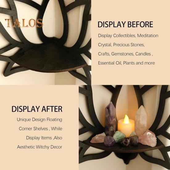 Wooden Wall Corner Shelf Easy Assembly Scented Candles Display Organizer Shelf Boho Aesthetic Wall Mount Floating Corner Shelf for Bedrooms Living