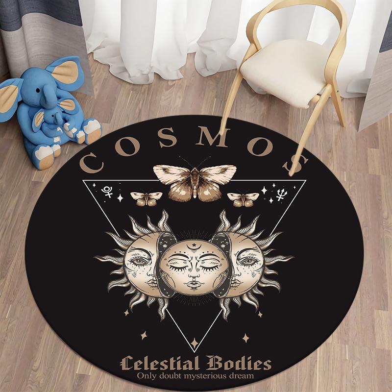 Круглый ковер для гостиной, коврик с загадочным принтом, винтажный детский напольный ковер для спальни, домашний декор, мягкий противоскользящий коврик