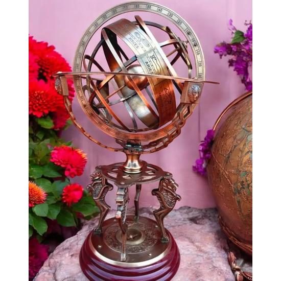 Армиллярная сфера, античный вид, латунный глобус с компасом у основания, 18 дюймов - Армиллярная сфера для домашнего декора - Армиллярная сфера для офисного стола