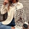 GMXIA Women's Vintage Casual Single-Breasted Leopard Print Autumn Winter Long Sleeve POLO Neck Loose Jackets & Coats