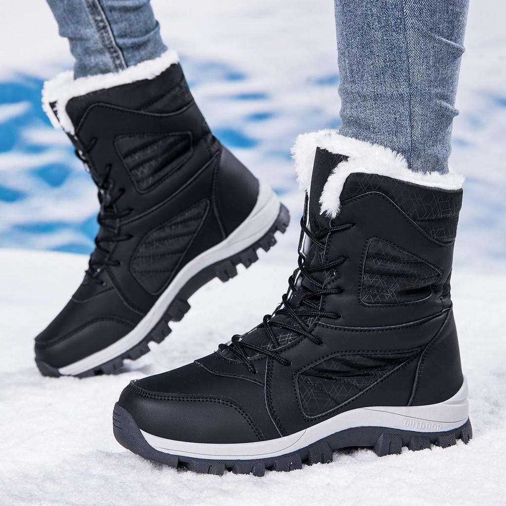 Женские зимние ботинки на высокой платформе с флисовой подкладкой - Теплые, Толстые, Больших размеров Хлопковые короткие ботинки для осенне-зимней моды