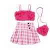 Kids Girl Summer Outfit Casual Plush Sleeveless Camisole Elastic Plaid Pleated Skirt with Crossbody Bag Set for Toddler