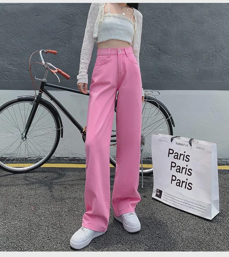 Женские джинсы широкого кроя с высокой талией мятно-зеленого цвета, корейский стиль, длина до пола, свободный крой, размер плюс, лето.