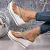 Fashion Summer New Fashion Women's Rhinestone Decor High Heels Flip Flops Outdoor Casual Versatile Thick Bottom Wedge Heel Slippers 43