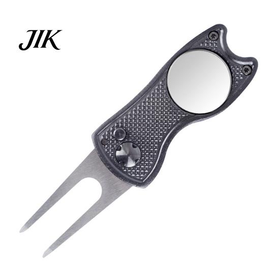Golf Divot Repair Tool Metal Tool, Green Fork with Pop-up Button & Ball Lightweight Marker, Foldable Accessories for Men Women Compact