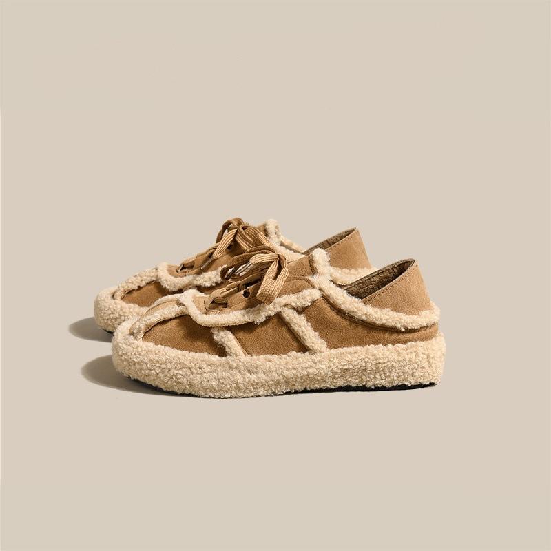 The Same Style As the Star~ Women's Fluffy Shoes Outside Will Be the New Semi-drag Thick-soled Piled Casual Cotton Shoes In Autumn and Winter 2025