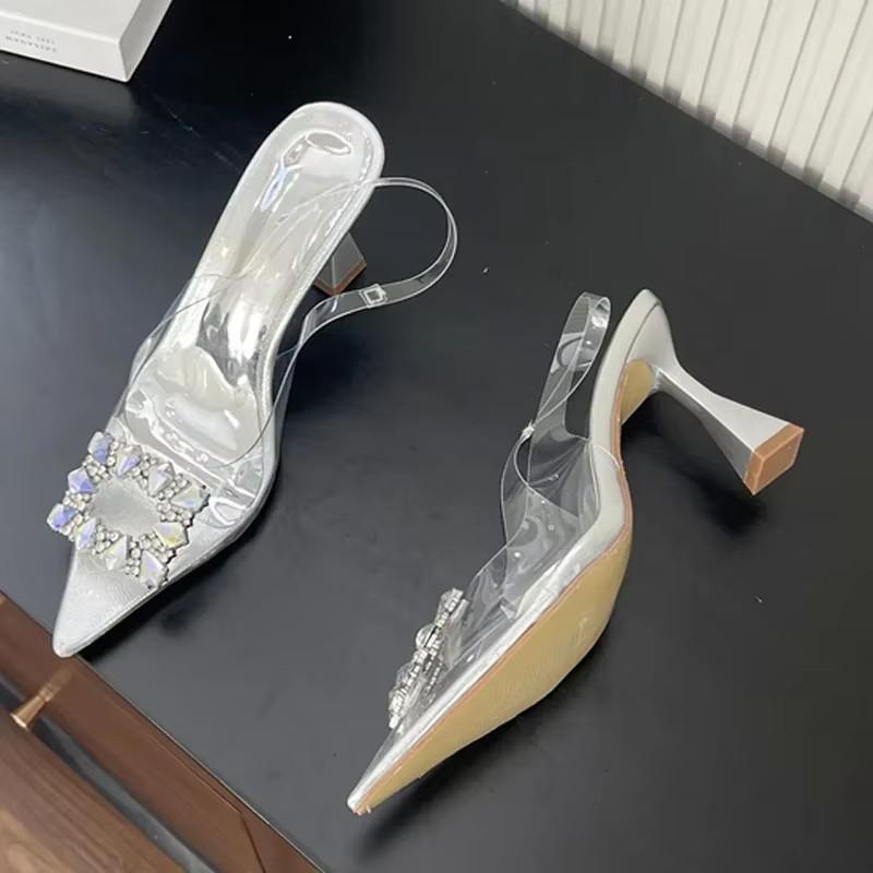 Fashion Eilyken Spring Square CRYSTAL Women Pointed Toe Pumps Sandals High Heels PVC Transparent Party Prom Shoes