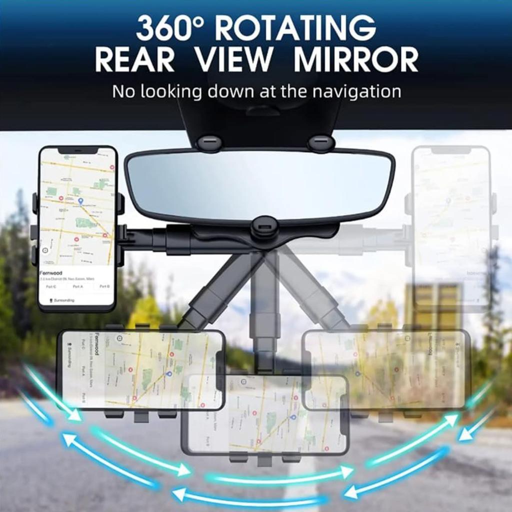 360° Car Rearview Mirror Phone Holder For Car Mount Phone And GPS Rotating Adjustable Telescopic Phone Stand