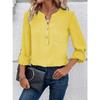 YYFS Женские модные повседневные весенне-осенние однотонные блузки и рубашки с v-образным вырезом и длинным рукавом с принтом