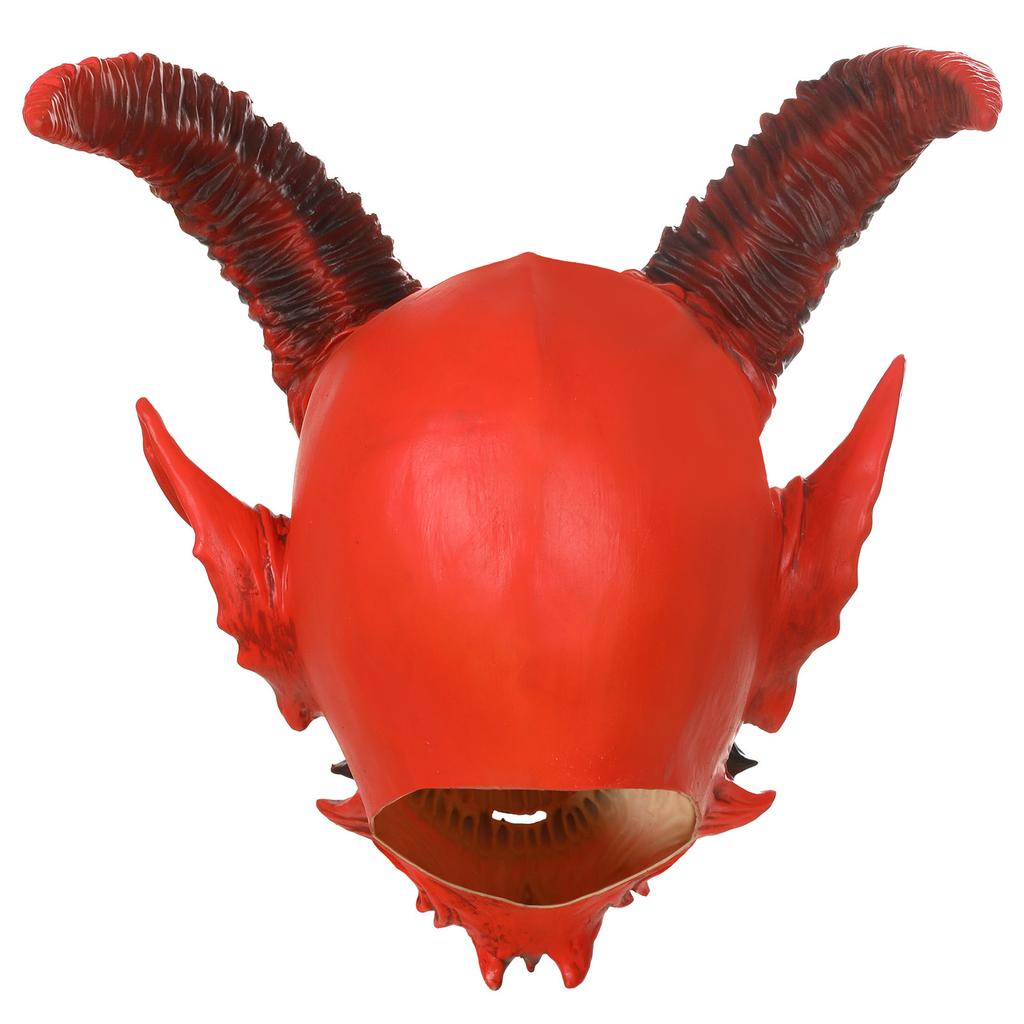 Halloween Red Demon Mask Full Head Cover Latex Devil Costume Horns Cosplay Horror Party Fancy Dress Prop