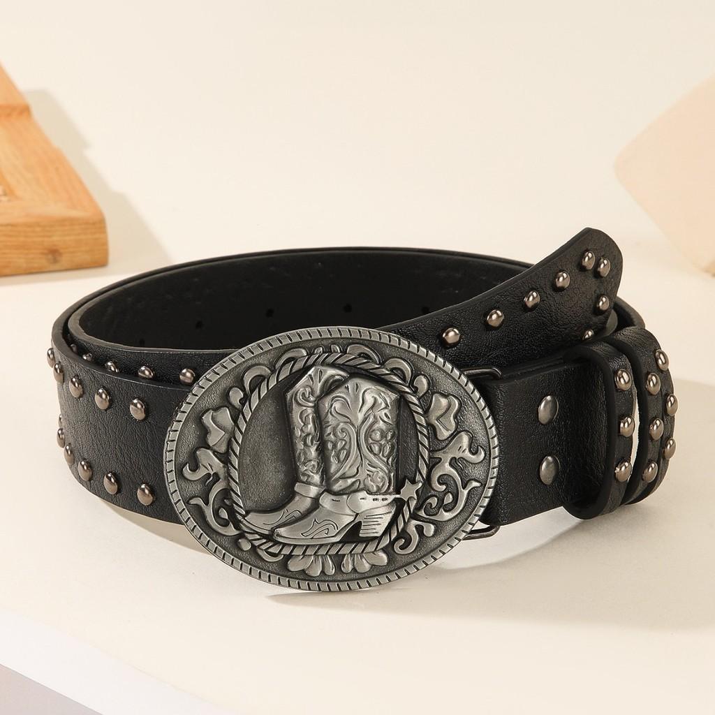 Belt Leather Punk Buckle With High Heel Shoe Design Circular Buckle Decor Rivet