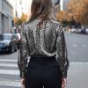 Женская весенняя 2026 года европейская и американская шелковая приталенная рубашка с длинным рукавом и леопардовым принтом