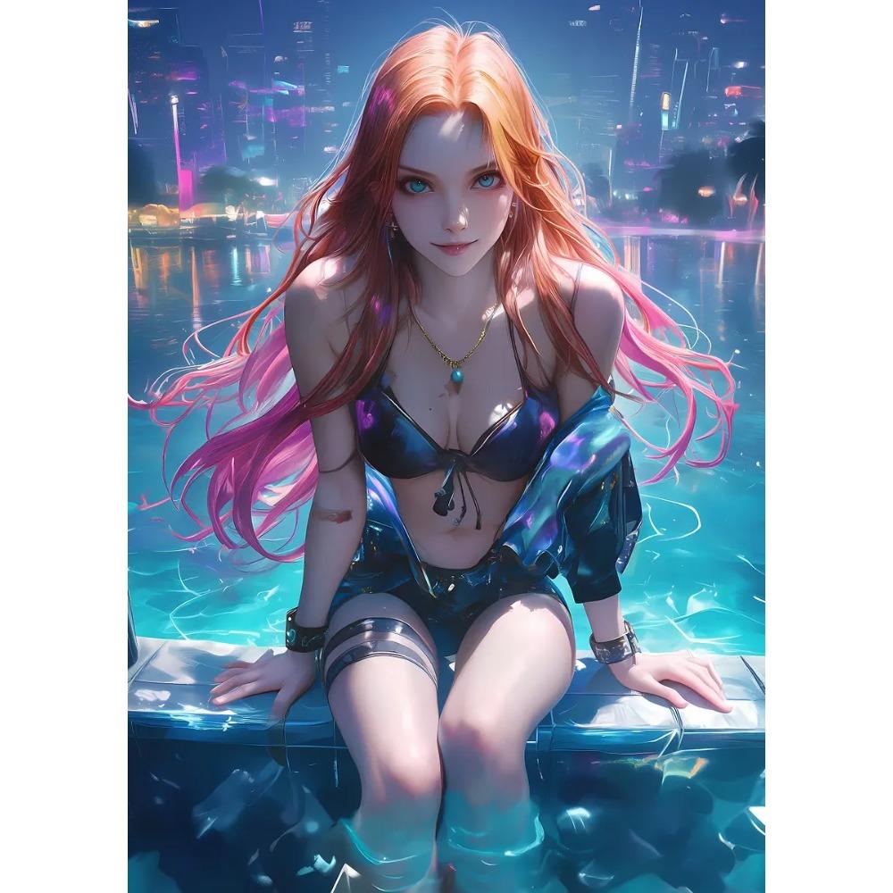 Fashion Sexy Girl in Pool Posters Anime Cartoon Japanese Style Prints Canvas Painting Wall Art Pictures Home Living Room Decor