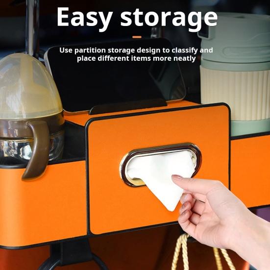 Органайзер для хранения в автомобиле с диспенсером для салфеток, двойными подстаканниками, карманом для телефона, водонепроницаемый ящик для хранения на спинке сиденья для внедорожника, седана, путешествий, повседневного использования