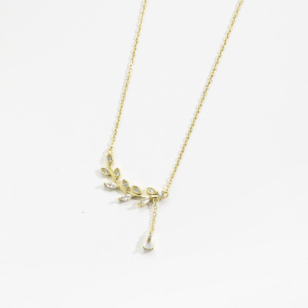 ANDYWEN Ожерелье с подвеской из стерлингового серебра 925 пробы с золотыми листьями и цирконием, длинная цепочка для женщин, 2023, роскошные ювелирные изделия с кристаллами