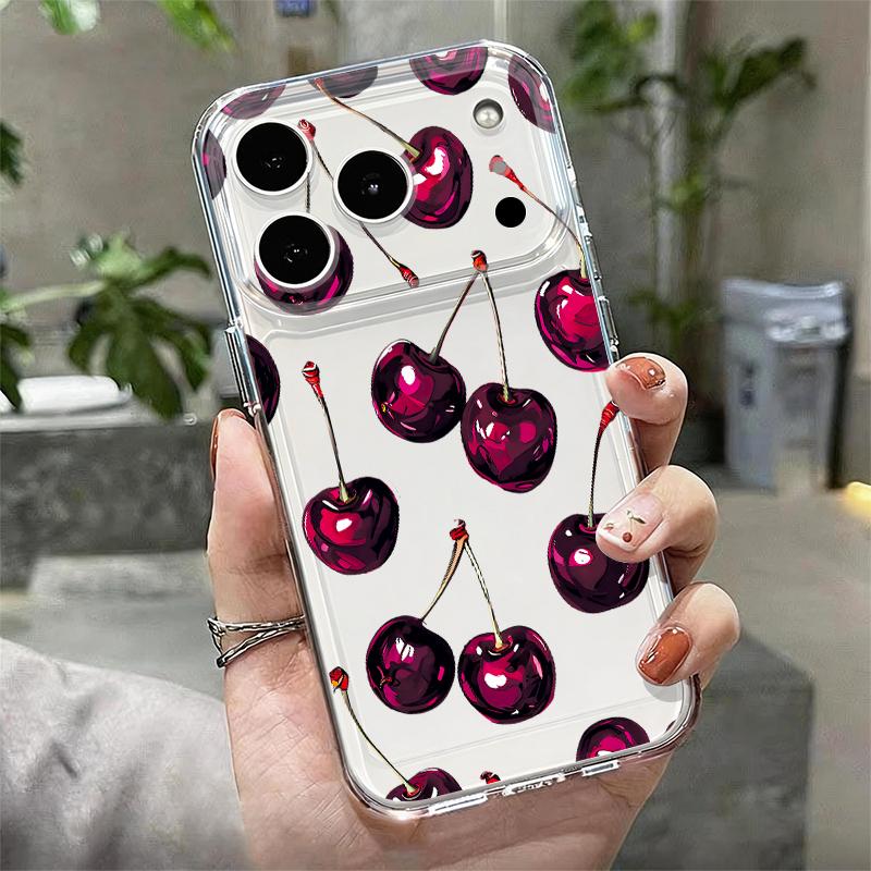 Чехол для iPhone 17 Pro Max Чехол iPhone 16 Pro Max 15 14 13 11 17E 16E Печать с вишневыми бантиками Ударопрочный Прозрачный Мягкий ТПУ Силиконовый Чехол